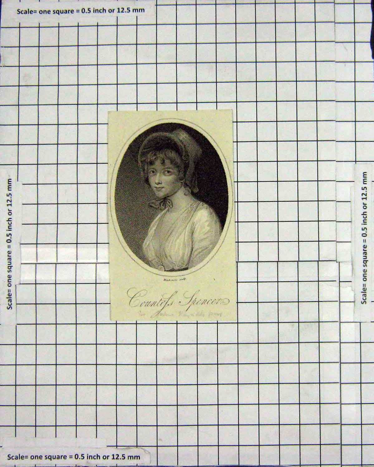 Original Old Antique Print Portrait Countess Spencer Mackenzie Engraving