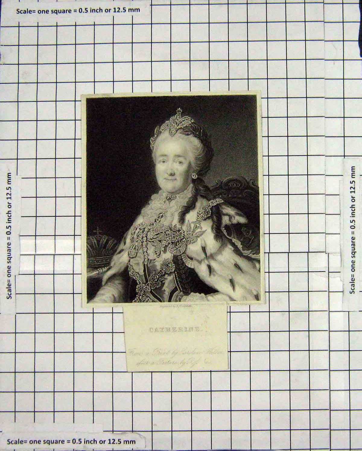 Original Old Antique Print Portrait Queen Catherine Engraving Woolnoth