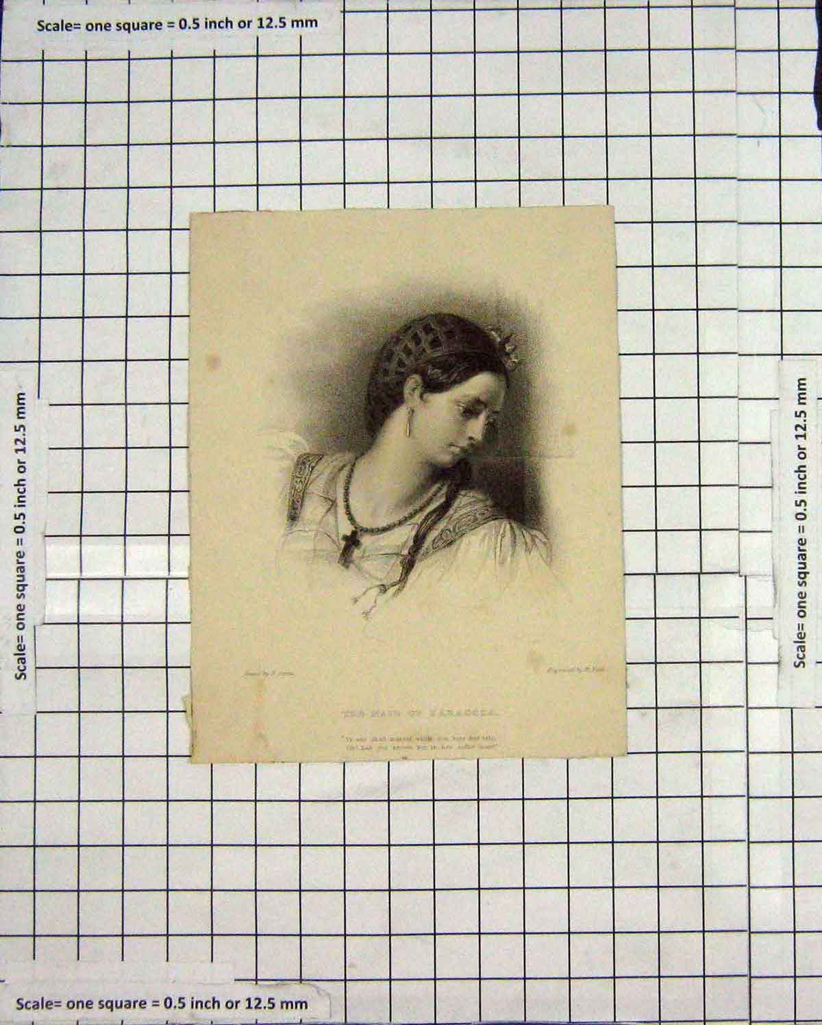 Original Old Antique Print Portrait Maid Saracoza Engraving Finden
