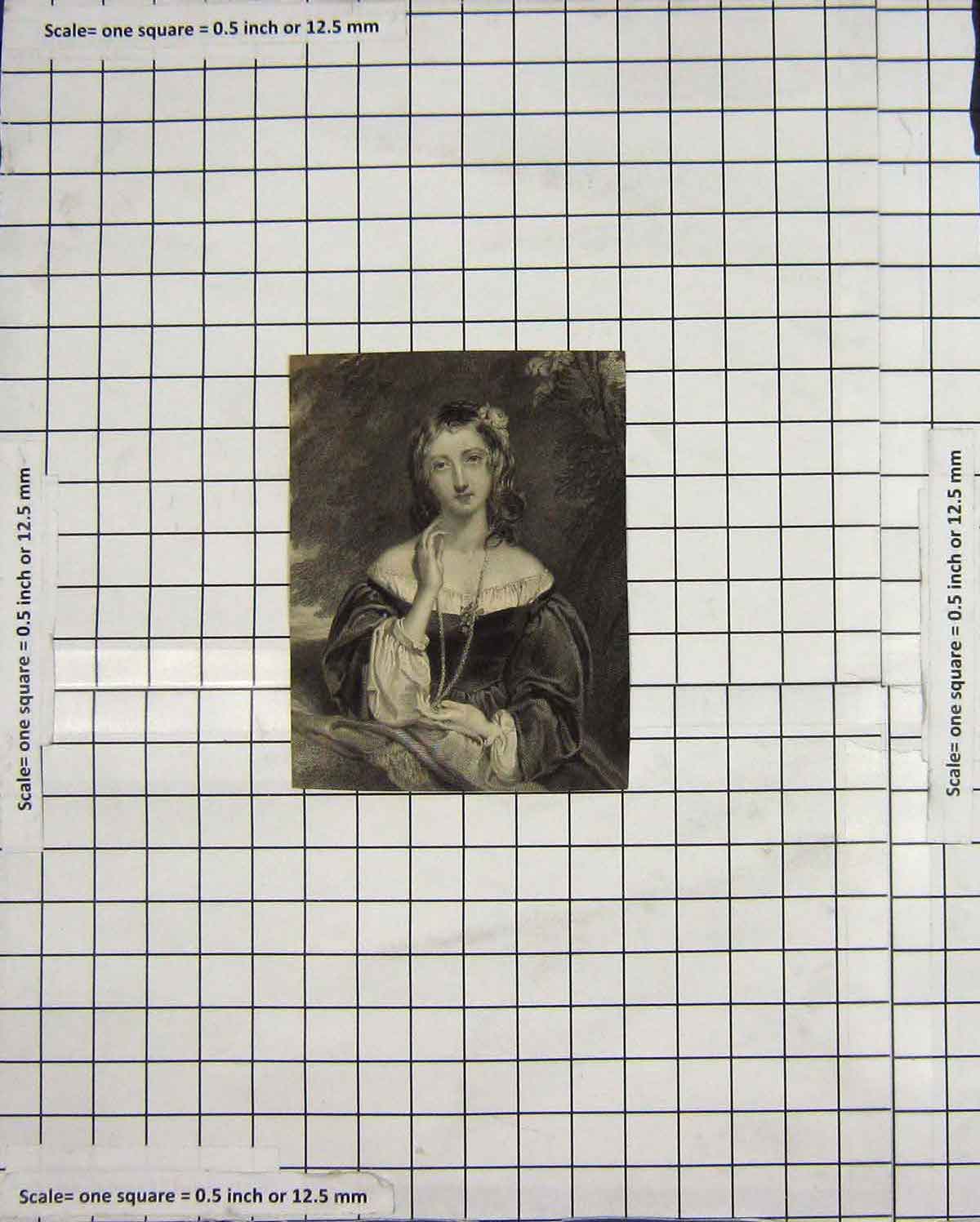 Original Old Antique Print Portrait Beautiful Lady Woman Fine Art