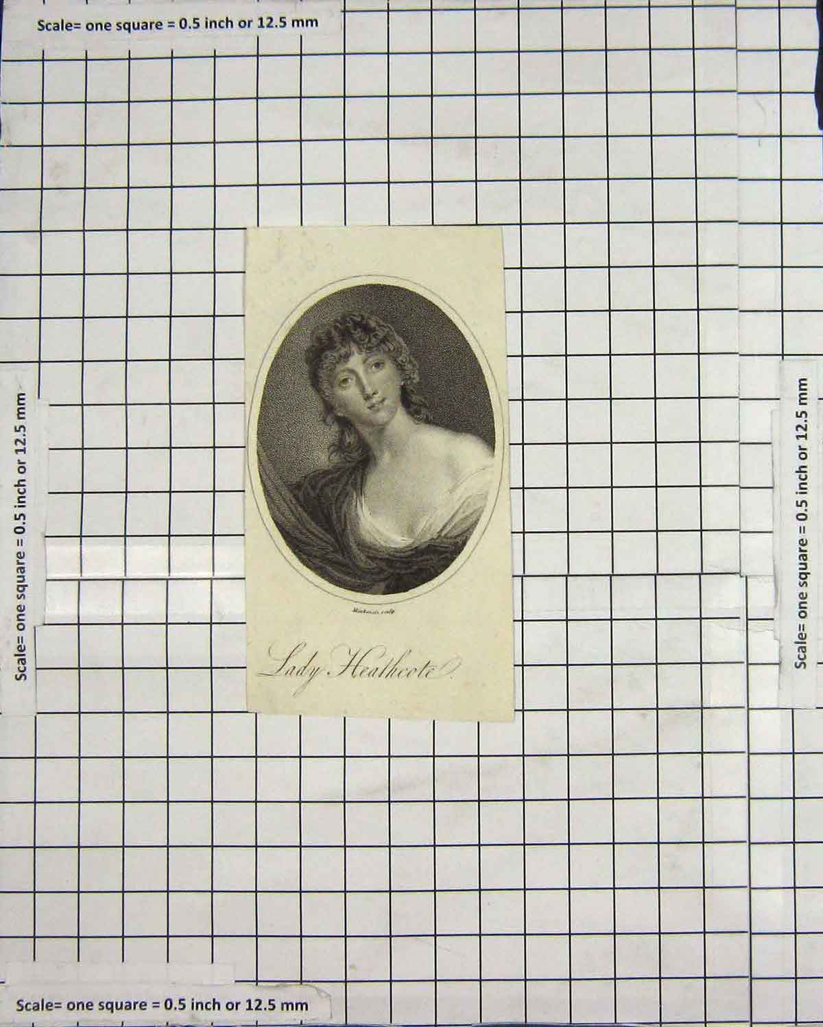 Original Old Antique Print Portrait Lady Heathcote Mackenzie Engraving