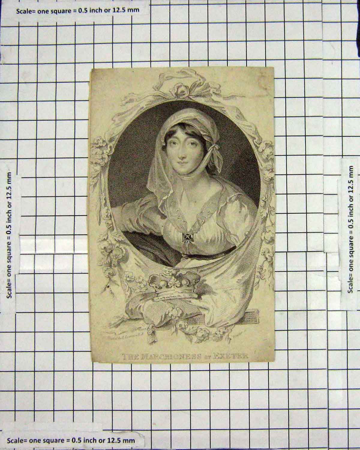 Original Old Antique Print Portrait Marchioness Exeter Beautiful Lady