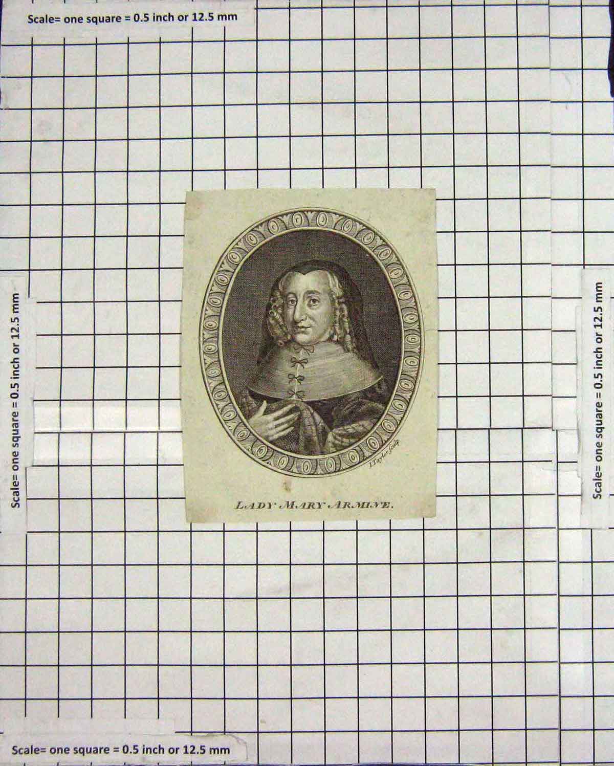 Original Old Antique Print Portrait Lady Jane Armine Taylor Engraving