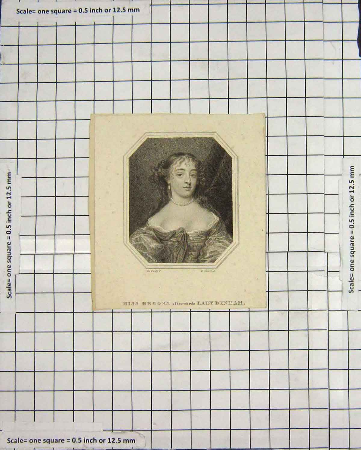 Original Old Antique Print Portrait Miss Brooks Lady Denham Engraving