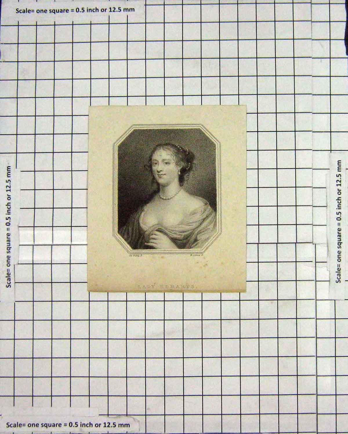 Original Old Antique Print Portrait Lady Robarts Engraving Lady Woman