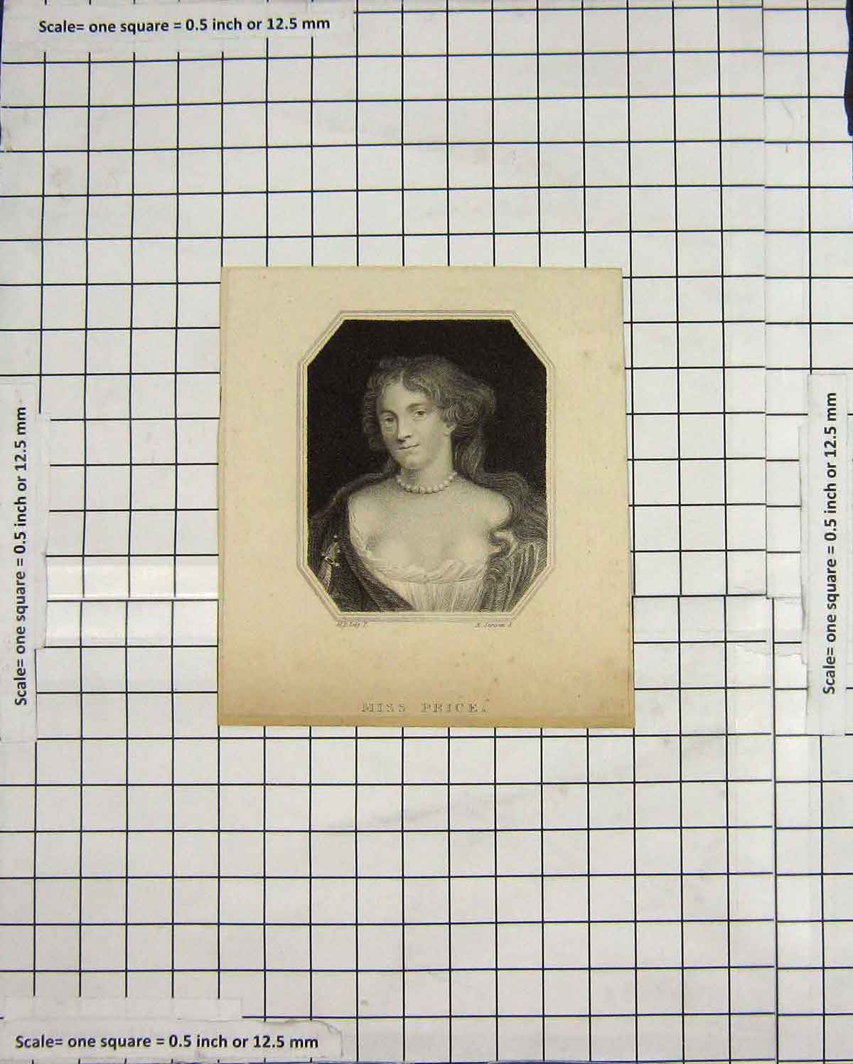 Original Old Antique Print Portrait Miss Price Scriven Engraving