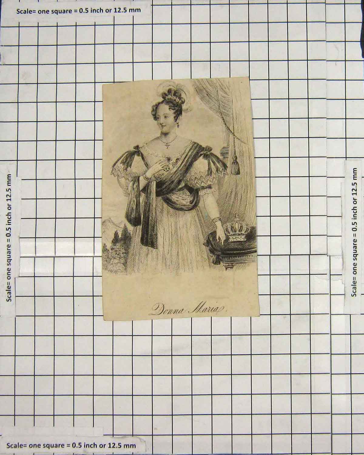 Original Old Antique Print Portrait Donna Maria Beautiful Lady Engraving