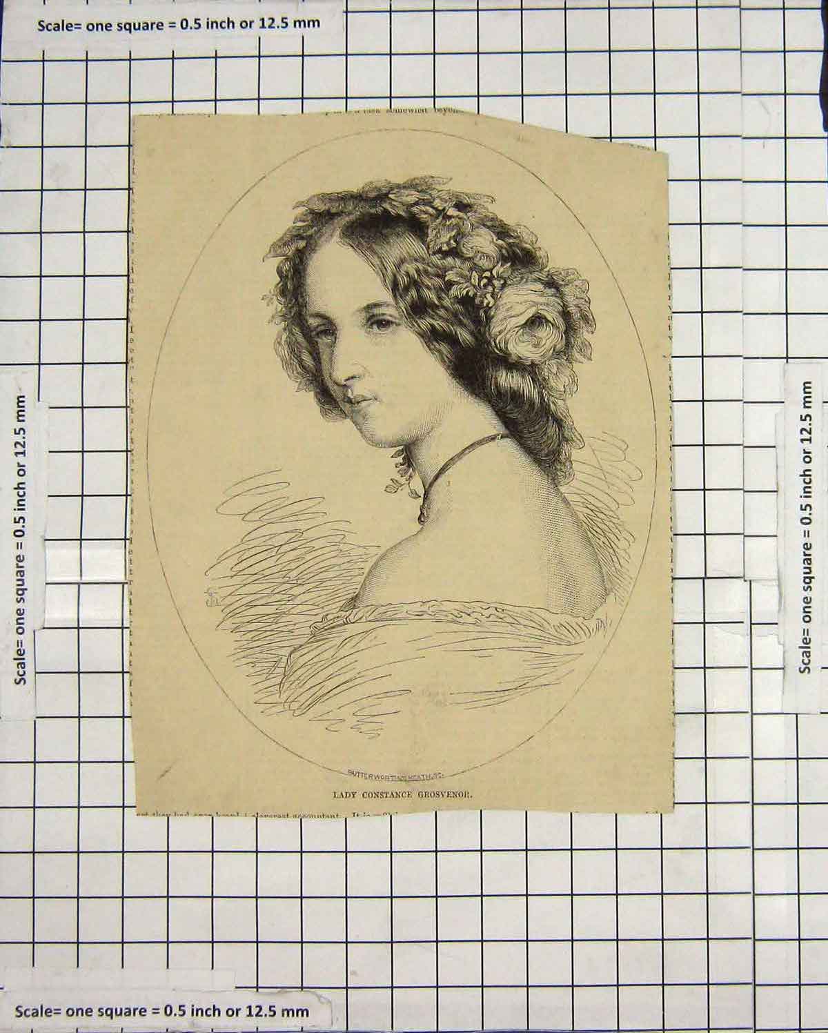 Original Old Antique Print Portrait Lady Constance Grosvenor Lady Woman