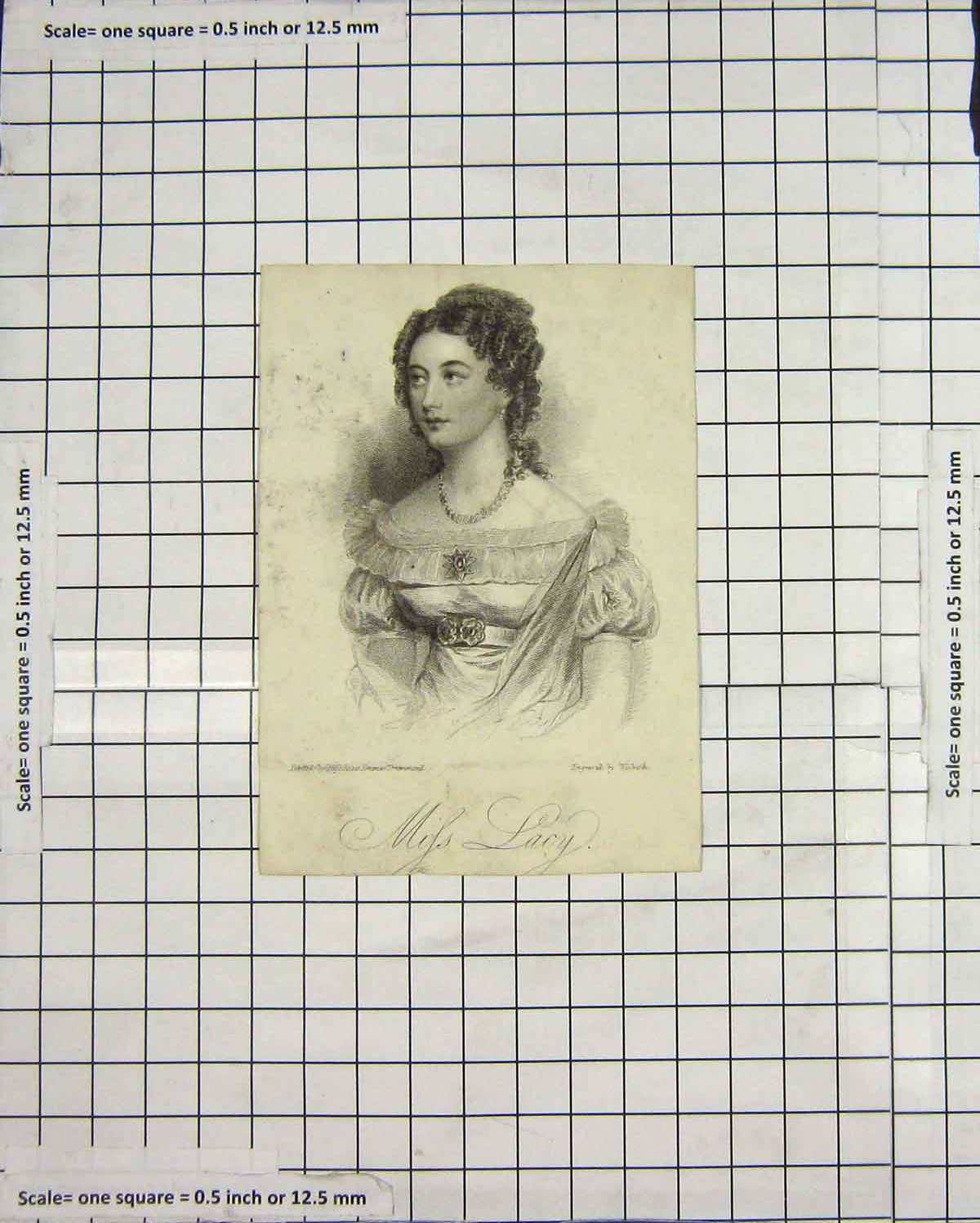 Original Old Antique Print Portrait Miss Lucy Woolnoth Engraving 18th Century