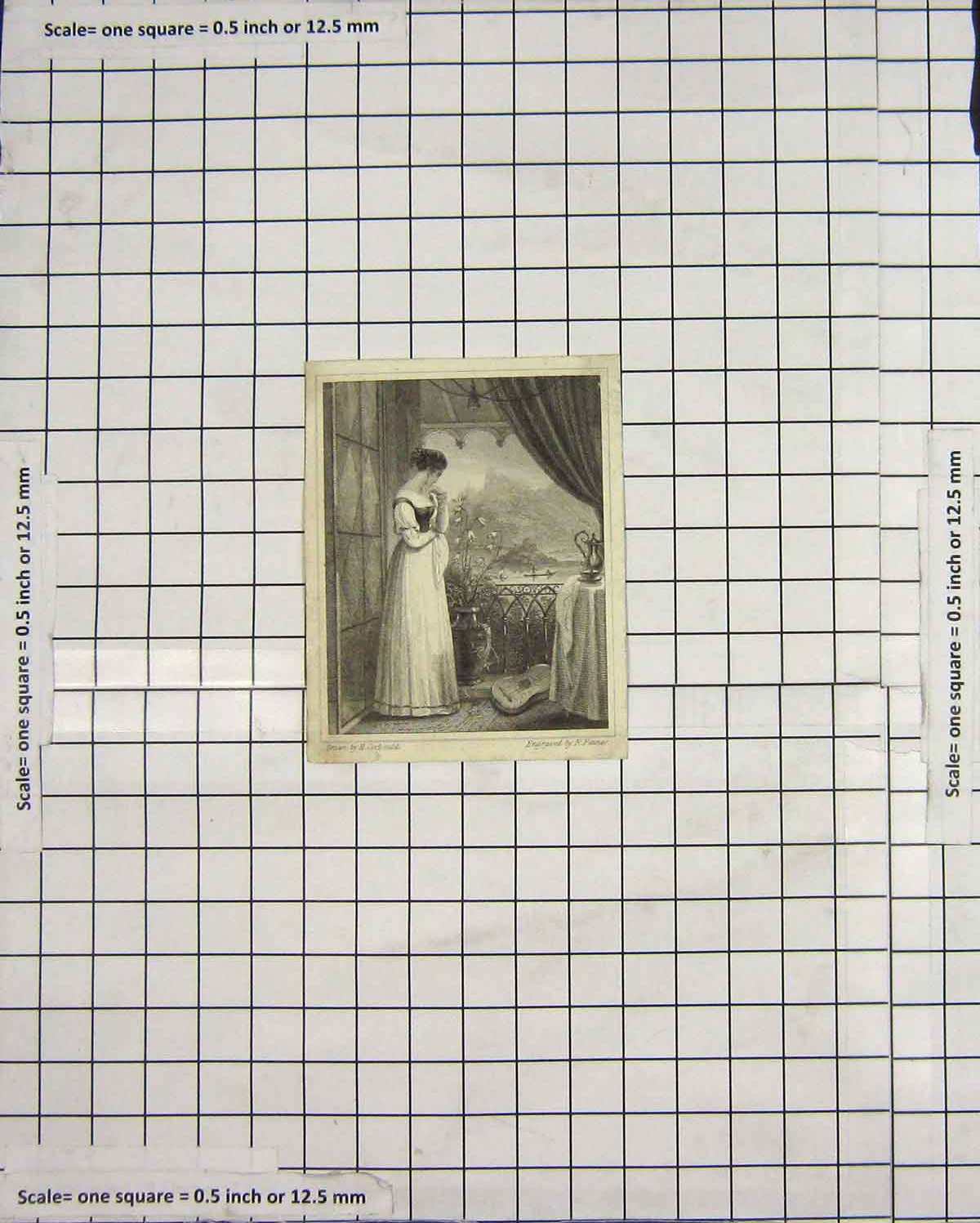 Original Old Antique Print Portrait Lady Woman Fenner Engraving 19th