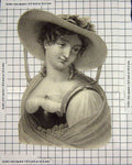 Original Old Antique Print Portrait Beautiful Lady Woman Hat Fashion Dress 19th