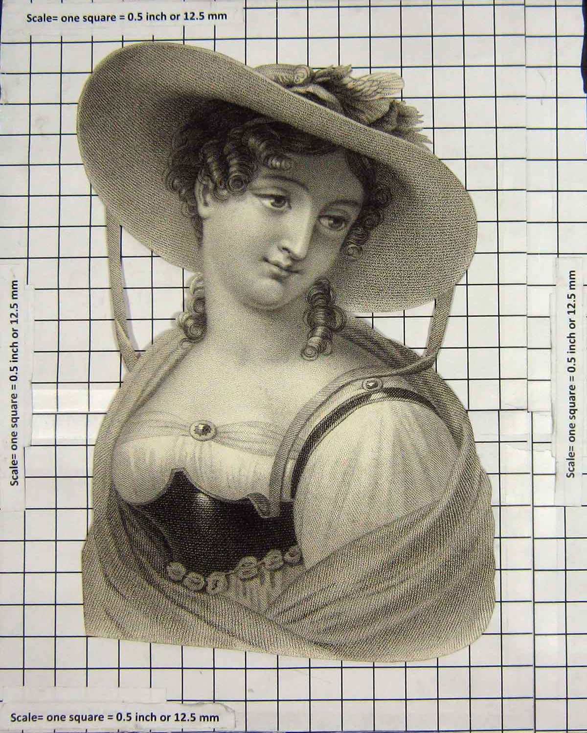 Original Old Antique Print Portrait Beautiful Lady Woman Hat Fashion Dress 19th