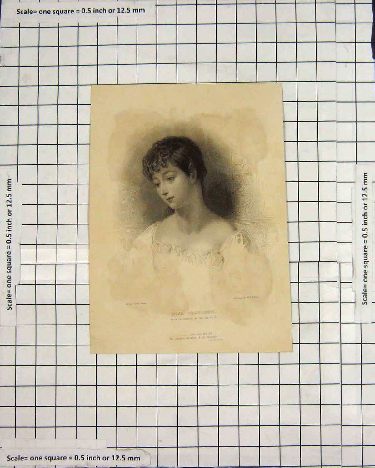Original Old Antique Print Portrait Miss Chaworth Stone Finden Engraving 20th