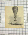 Original Old Antique Print 1850 Poiteven Horse Balloon Champ De Mars Victorian