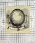 Original Old Antique Print Immense Copper Balloon Paris France