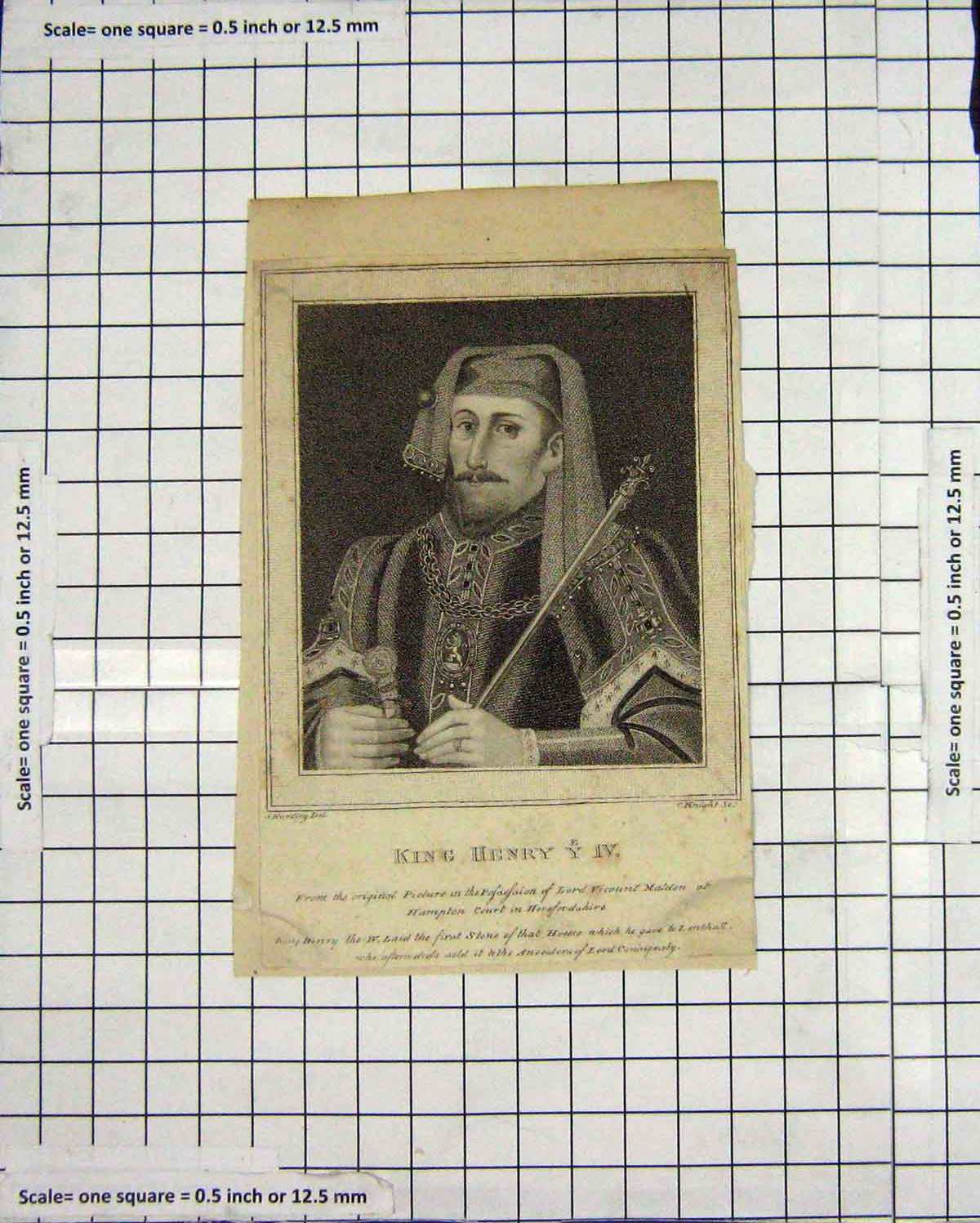 Original Old Antique Print Portrait King Henry Iv Knight Engraving Harding