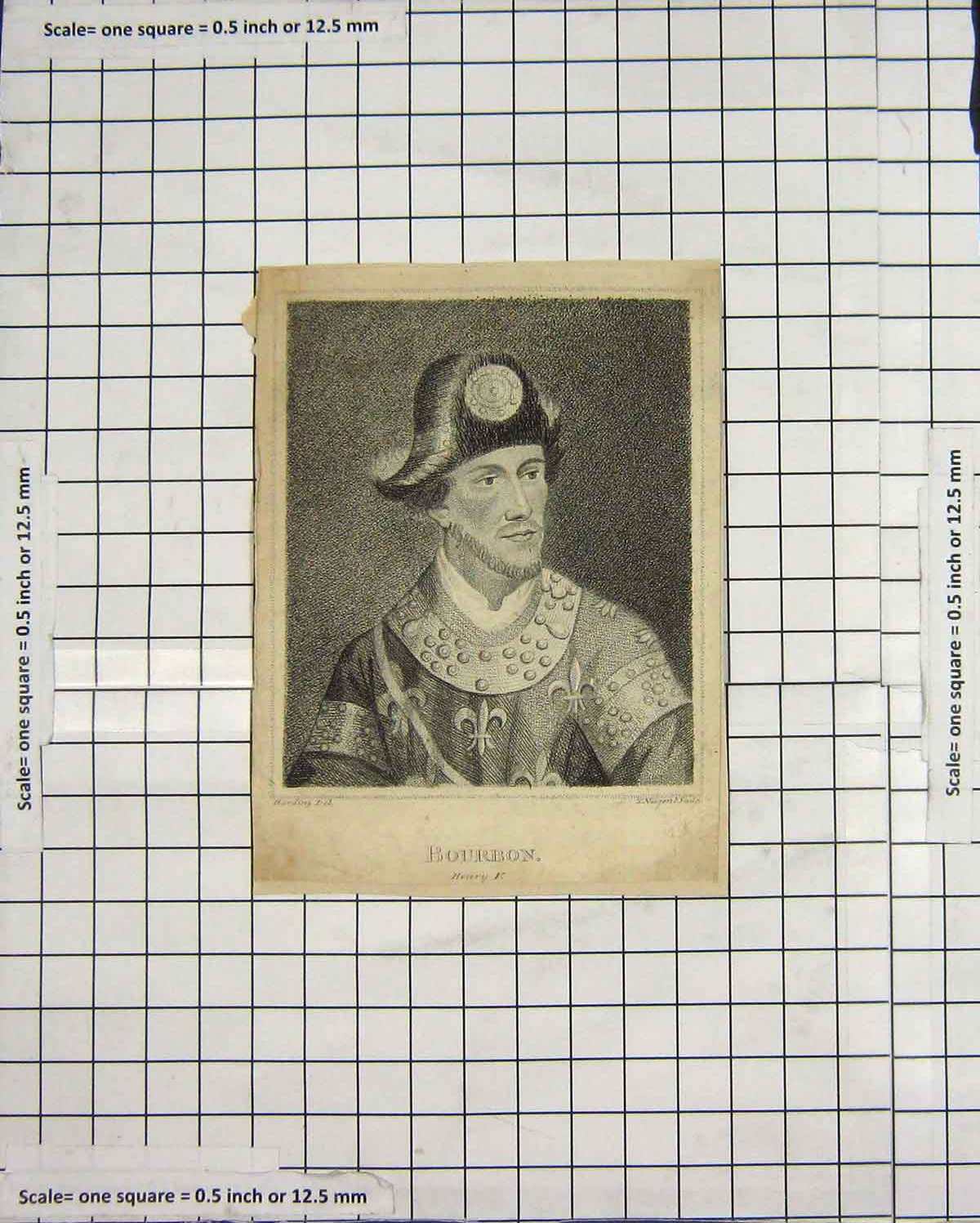 Original Old Antique Print Portrait Bourbon Henry Harding Engraving