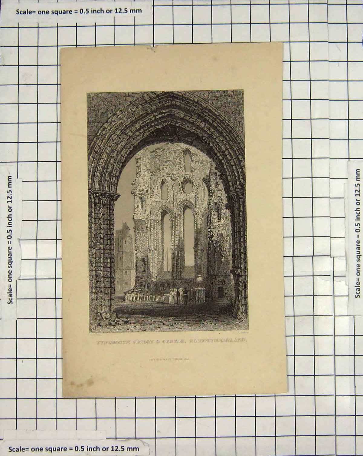 Original Old Antique Print Engraving Tynemouth Castle Northumberland Sands