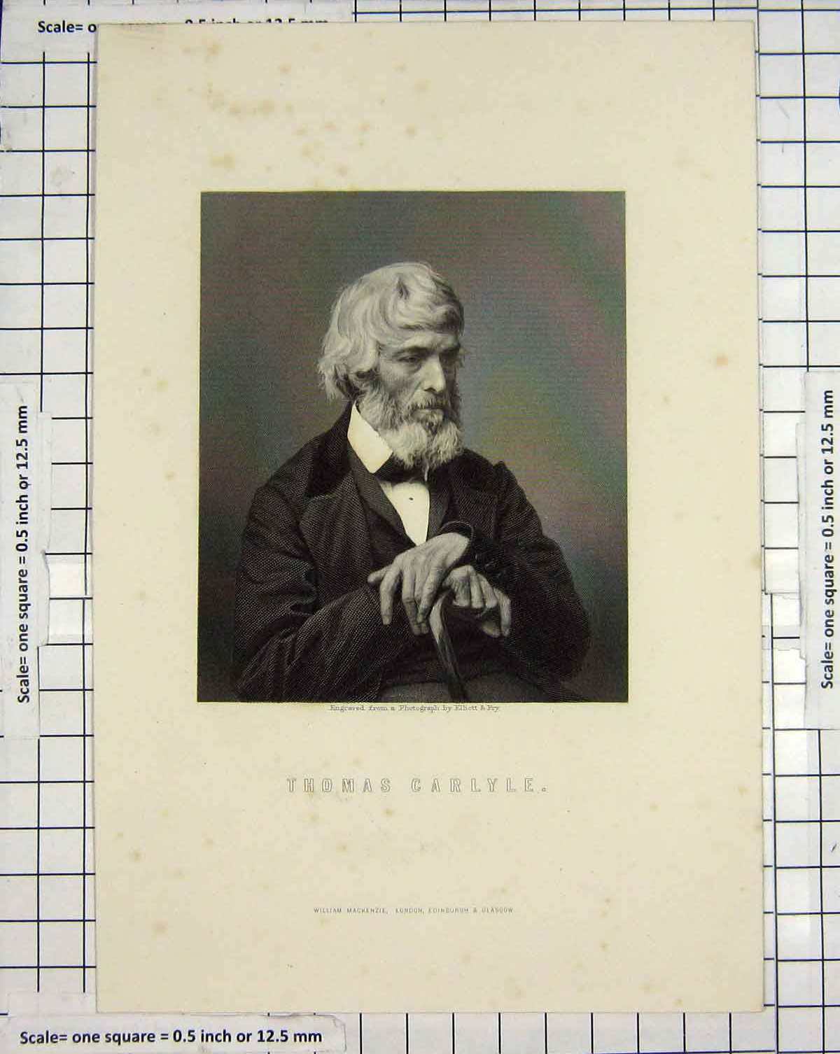 Original Old Antique Print Engraving Elliot Portrait Thomas Carlyle