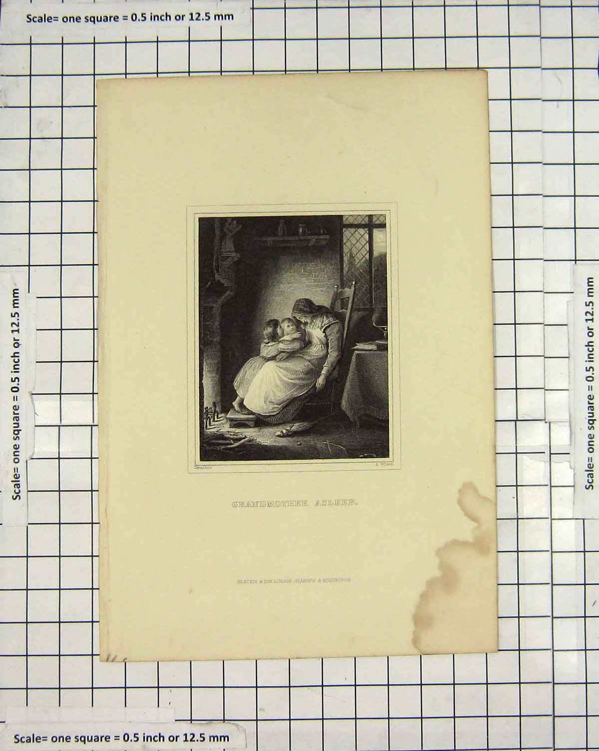 Original Old Antique Print Engraving Grandmother Sleeping Wilson Decaisne