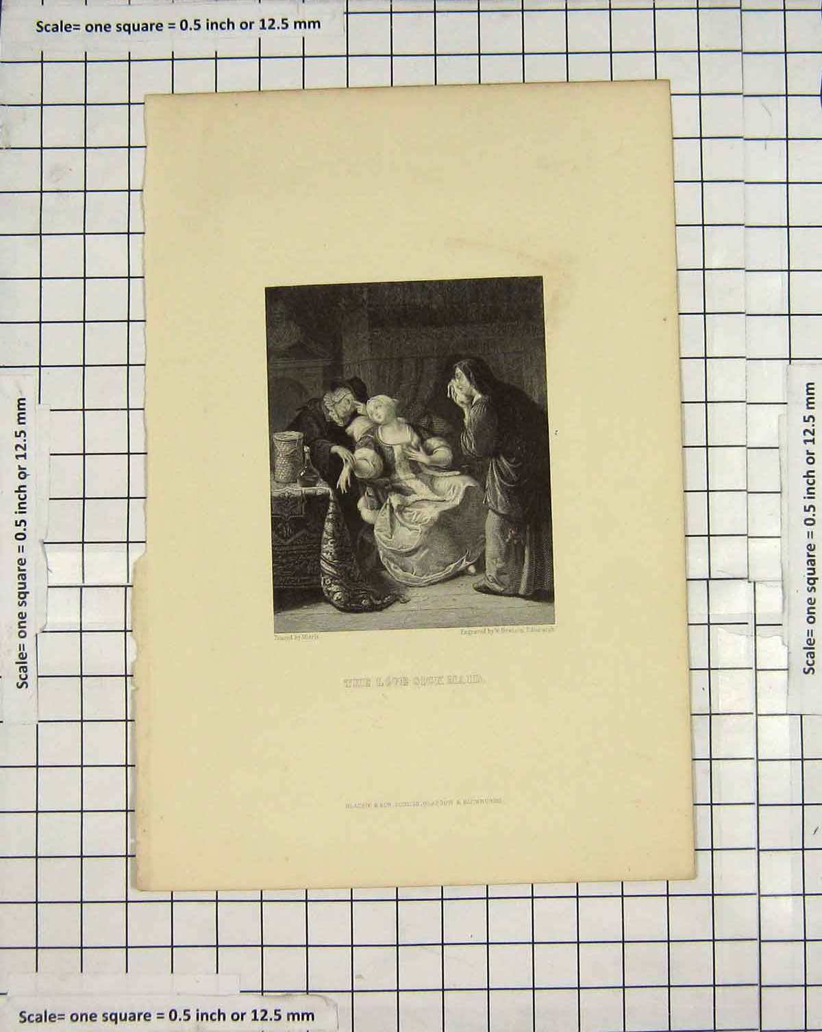 Original Old Antique Print Engraving Love Sick Maid Crying Mieris Howison