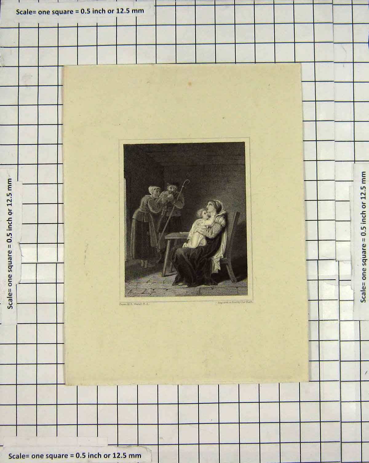 Original Old Antique Print Engraving Mother Children Westall Heath