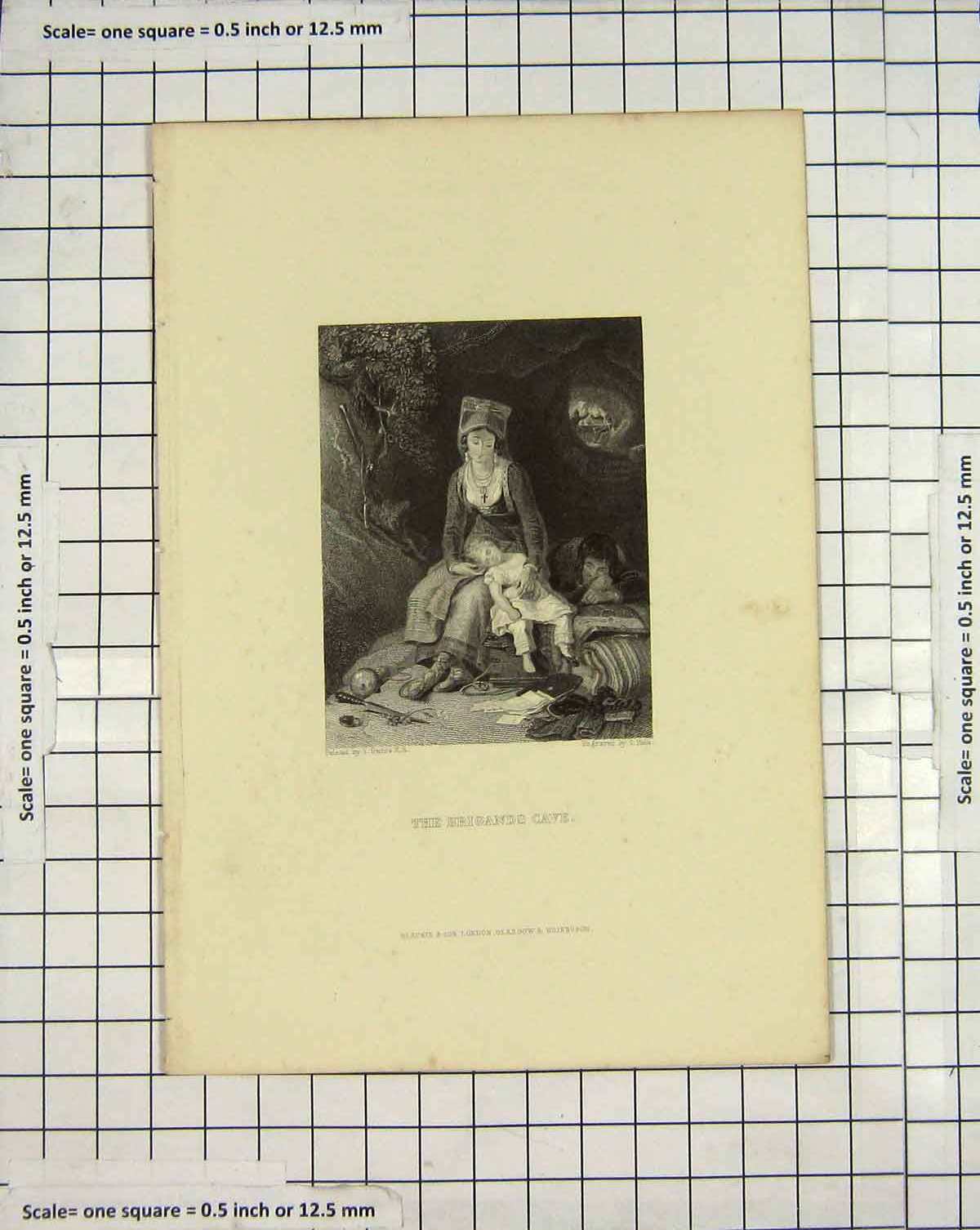 Original Old Antique Print Engraving Brigands Cave Family Uwins Rolls