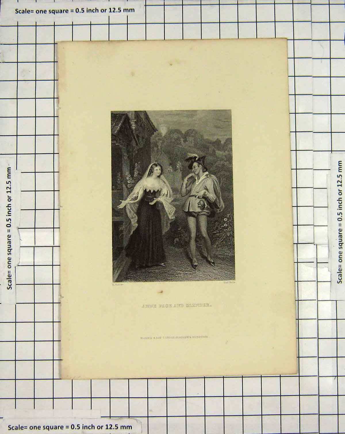 Original Old Antique Print Engraving Anne Page Slender Romance Rolls