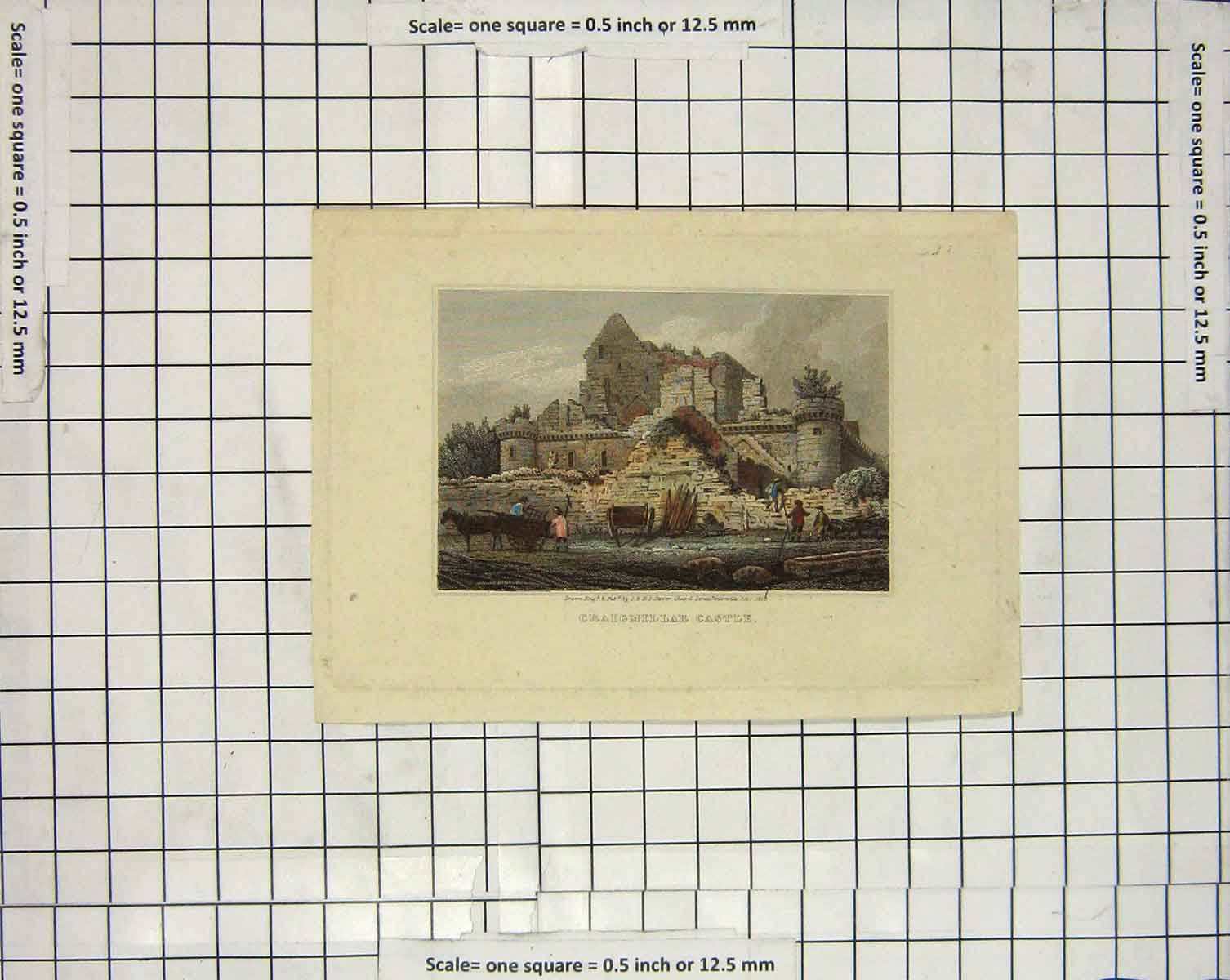 Original Old Antique Print Engraving Craigmillar Castle Storer Colour
