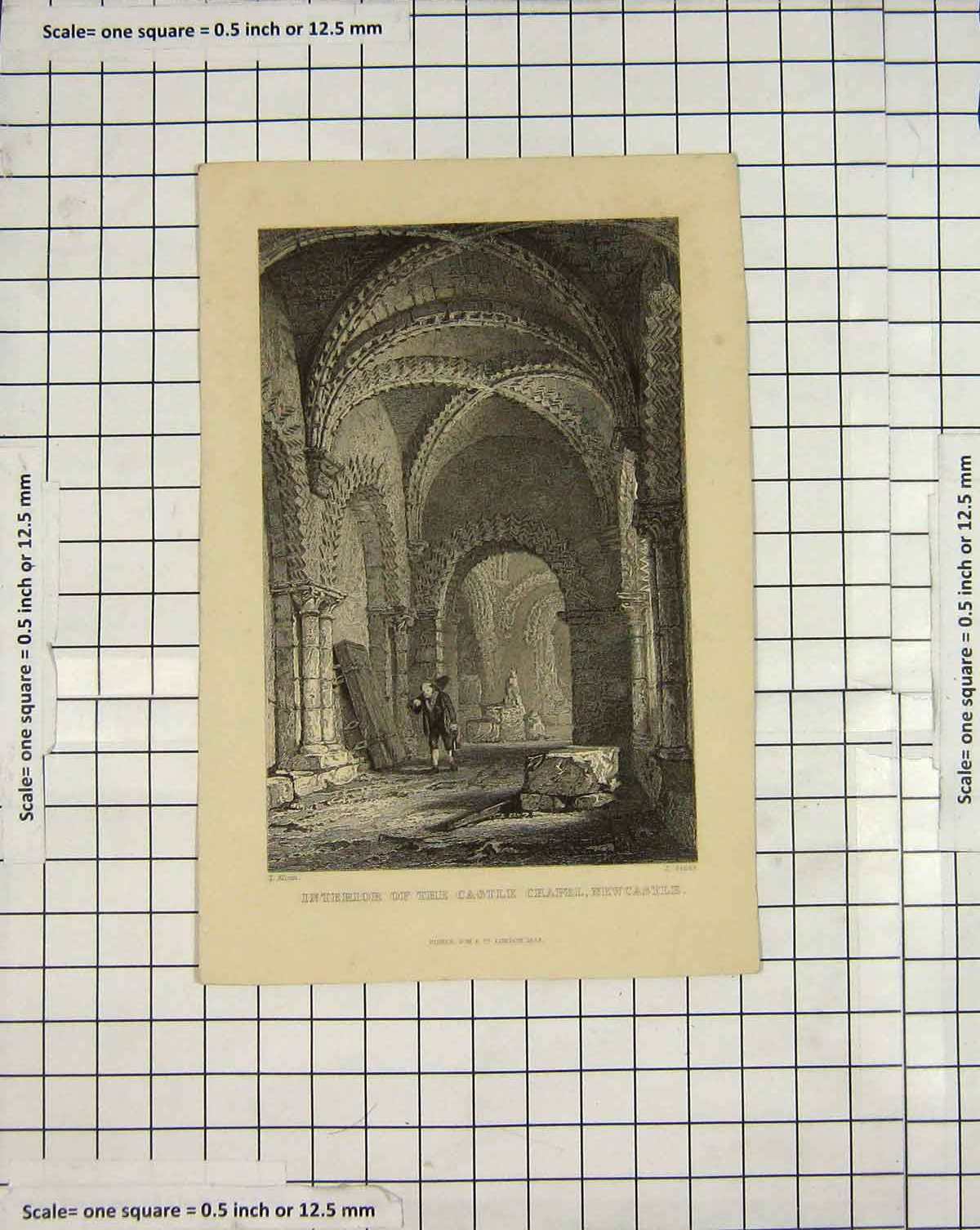 Original Old Antique Print Engraving Castle Chapel Newcastle Sands Allom