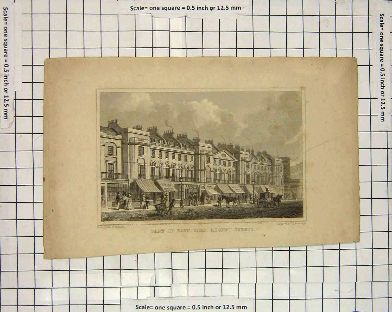 Original Old Antique Print Engraving Regent Street Buildings Shepherd
