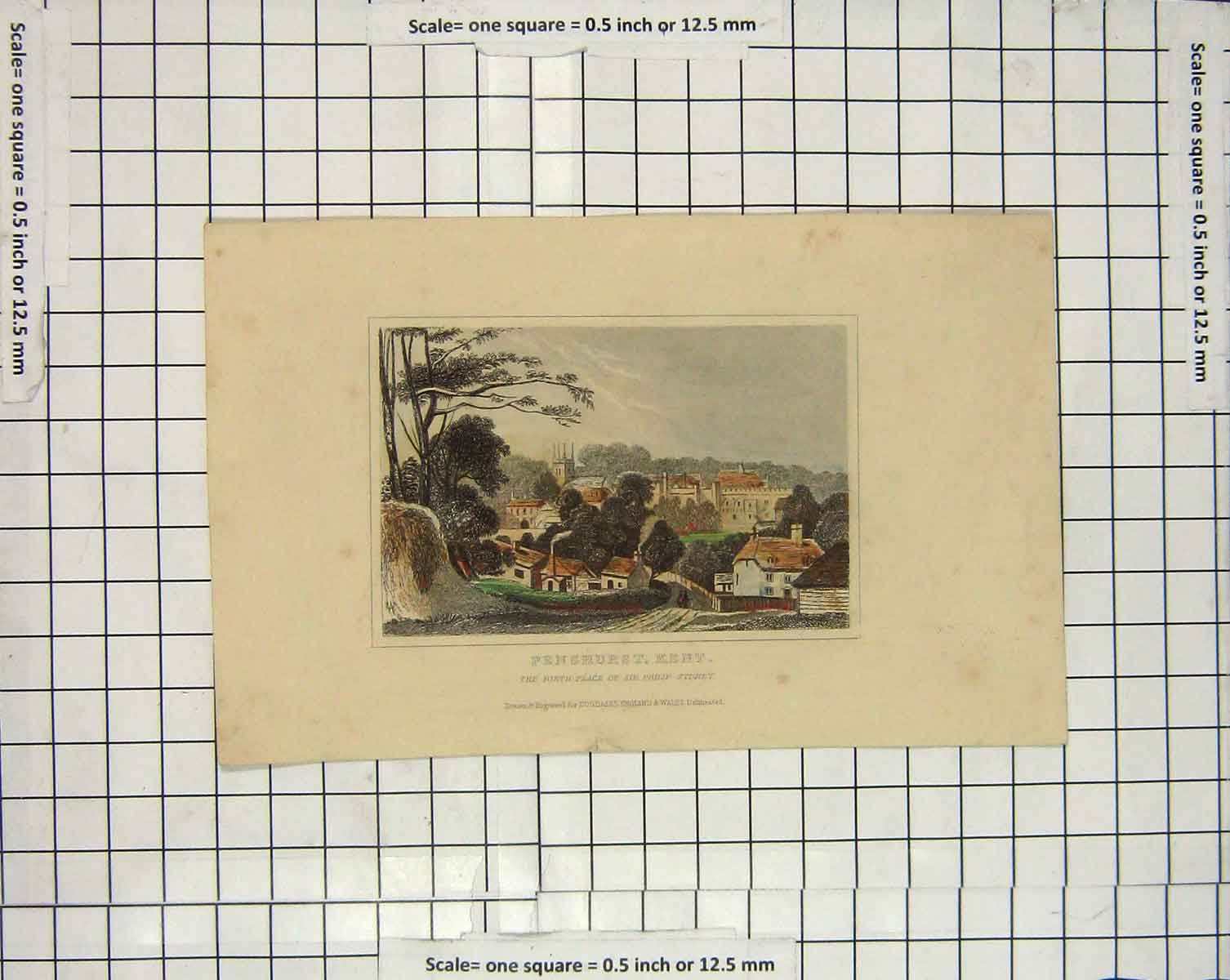 Original Old Antique Print Engraving Penshurst Kent Philip Sydney Dugdales