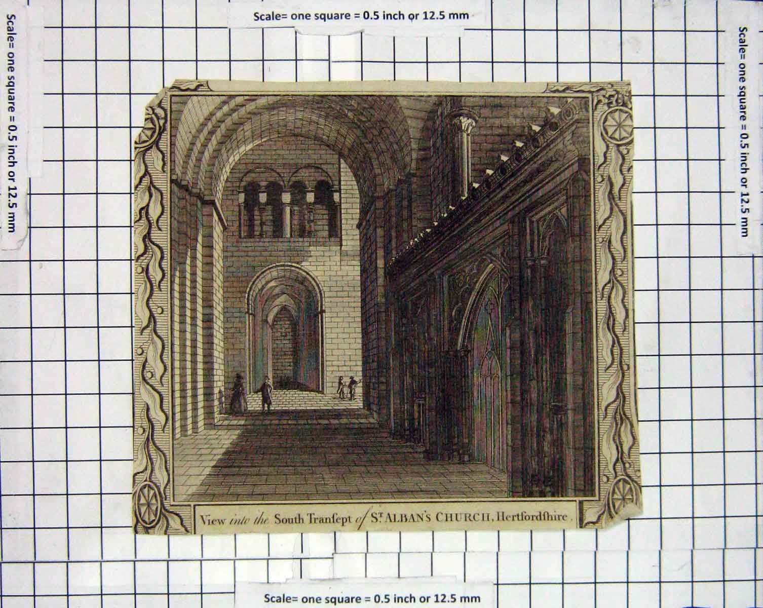 Antique Old Print Ref.65 Engraving South Transept Albans Church Hertfordshire