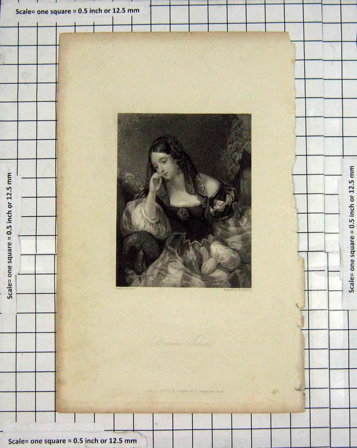 Original Old Antique Print Engraving Portrait Donna Julia Robinson 19th Century