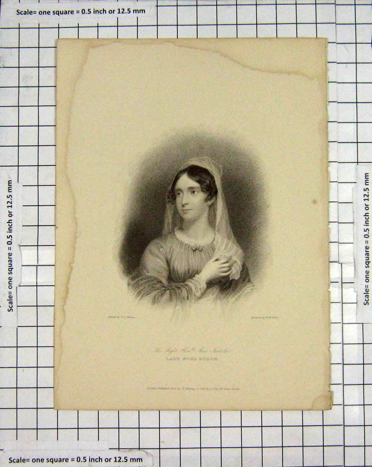 Original Old Antique Print Ref.66 Engraving Lady Noel Ron Anne Isabella Mote