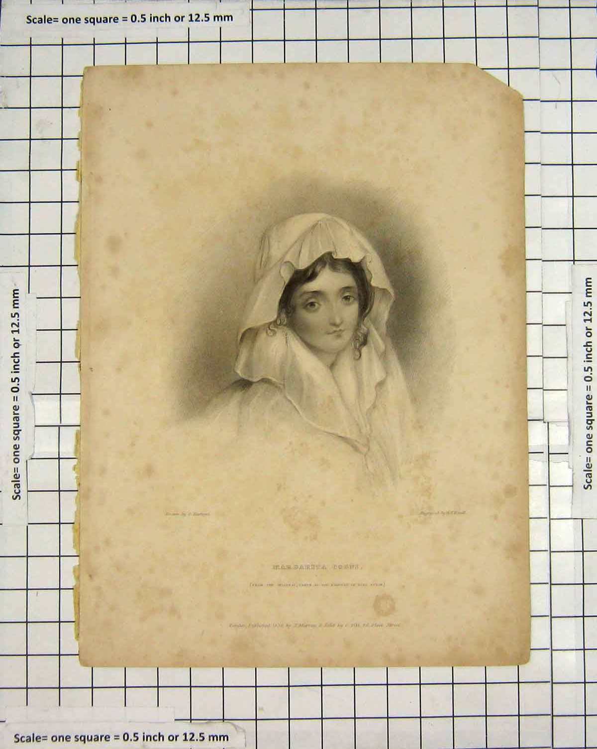 Original Old Antique Print Engraving Portrait Margarita Cogni Ryall 1832 19th