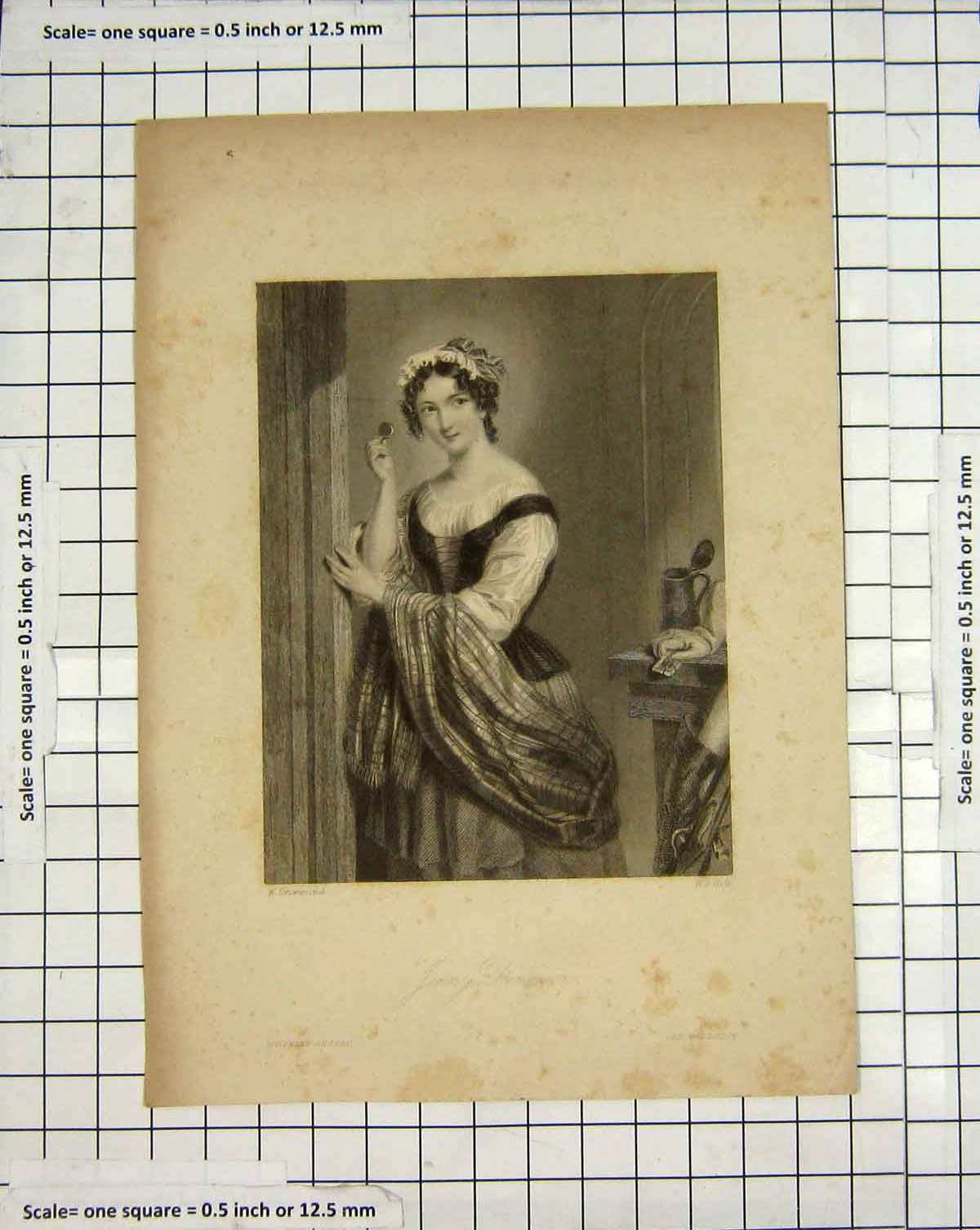 Original Old Antique Print Engraving Portrait Jennyson Dennison Holl 20th