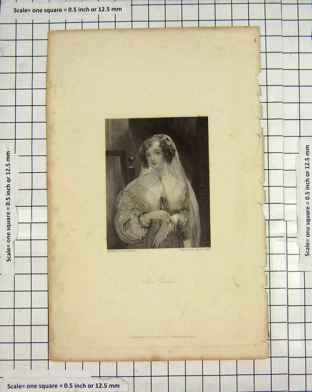 Original Old Antique Print Engraving Portrait Bride Lady Leslie Heath 20th