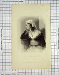 Original Old Antique Print Engraving Portrait Maid Saragoza 1845 Mote Victorian