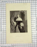 Original Old Antique Print Engraving 1850 Portrait Unknown Lady Brown Victorian
