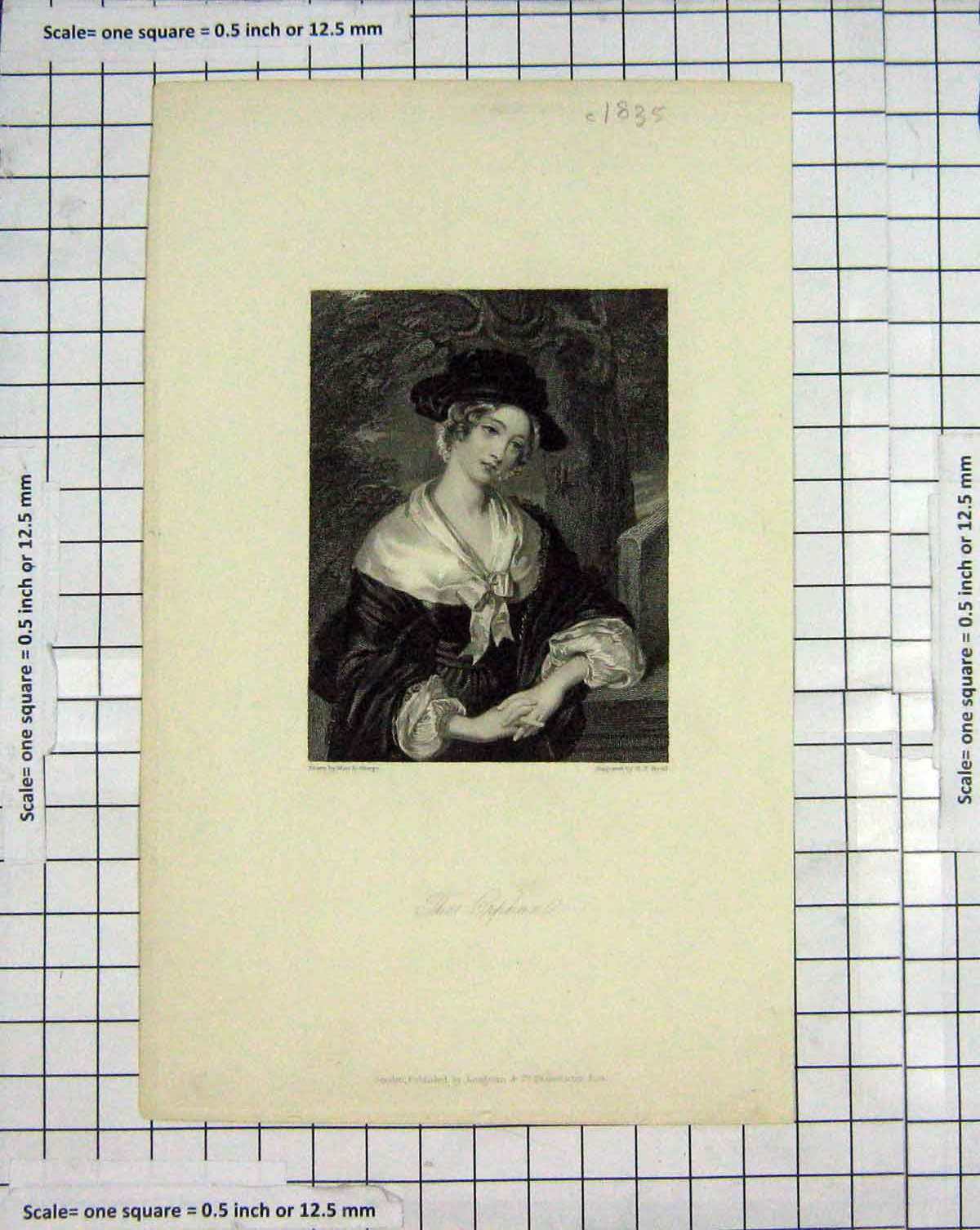 Original Old Antique Print Engraving 1835 Portrait Orphan Woman Ryall 19th