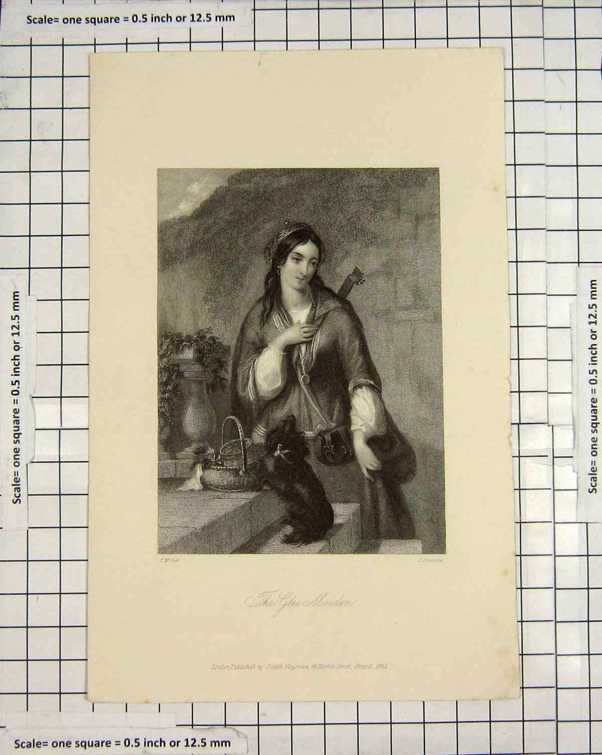Original Old Antique Print Engraving 1851 Portrait Glee Maiden Penstone 19th