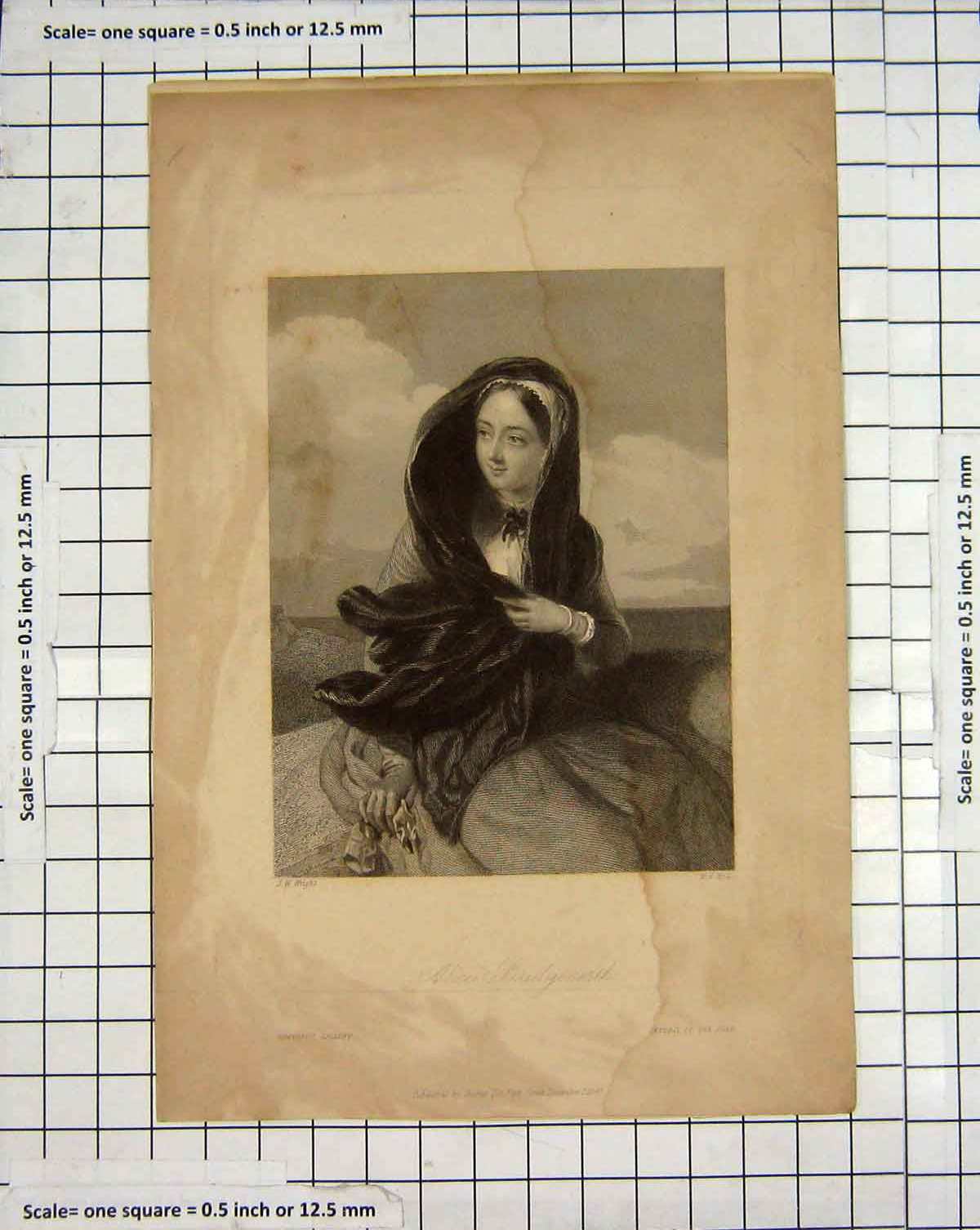 Original Old Antique Print Engraving 1840 Portrait Alice Bridgenorth Holl 19th