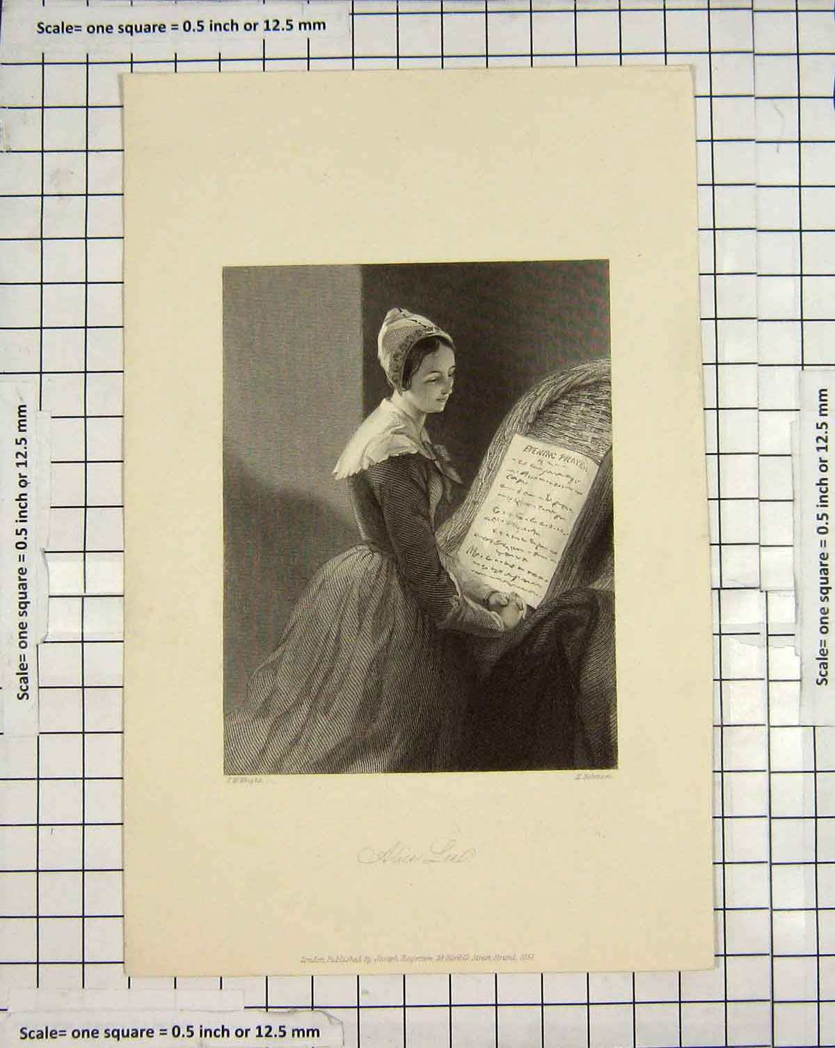 Original Old Antique Print Engraving 1851 Portrait Alice Lee Robinson Victorian