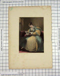 Original Old Antique Print Engraving Portrait Pink Domino Lady Mote Stone