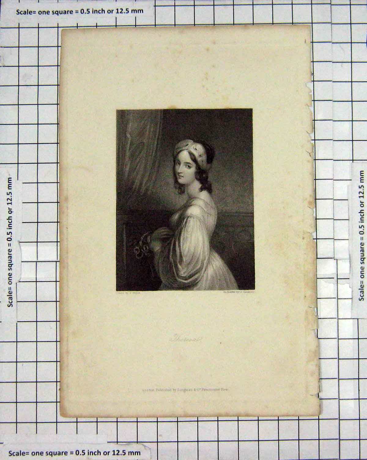 Original Old Antique Print Engraving Portrait Theresa Thomson Stone