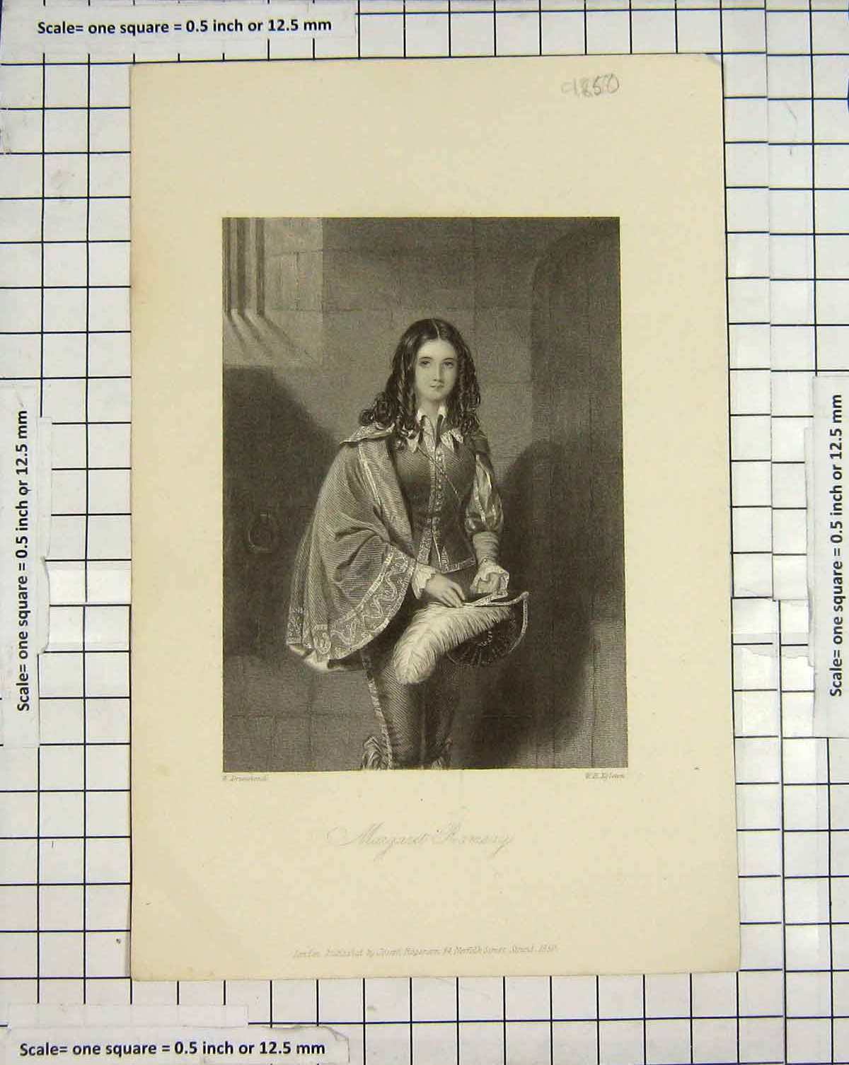 Original Old Antique Print Engraving 1850 Portrait Margaret Ramsay Egleton 19th