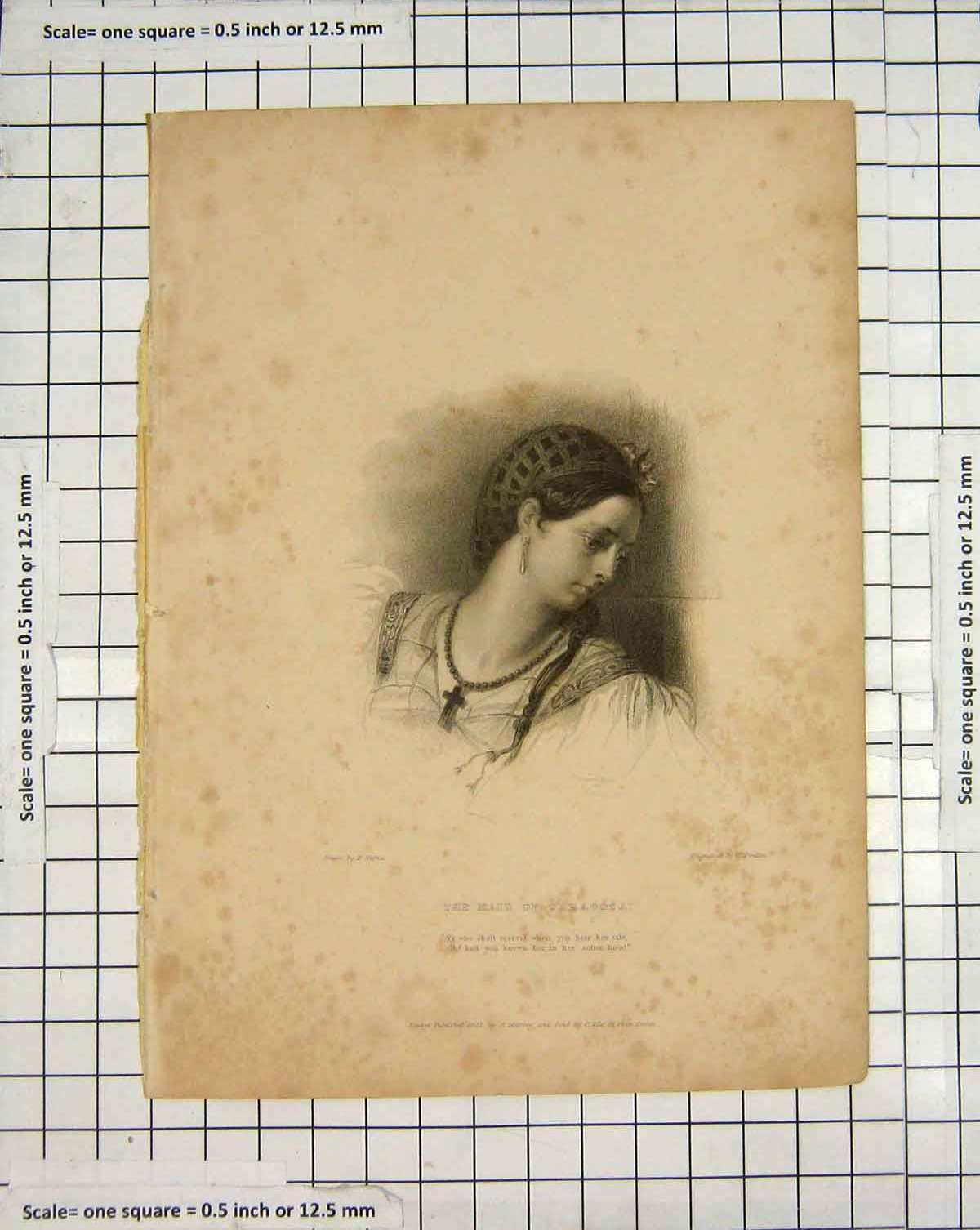 Original Old Antique Print Engraving 1832 Portrait Mais Saragoza Finden 19th