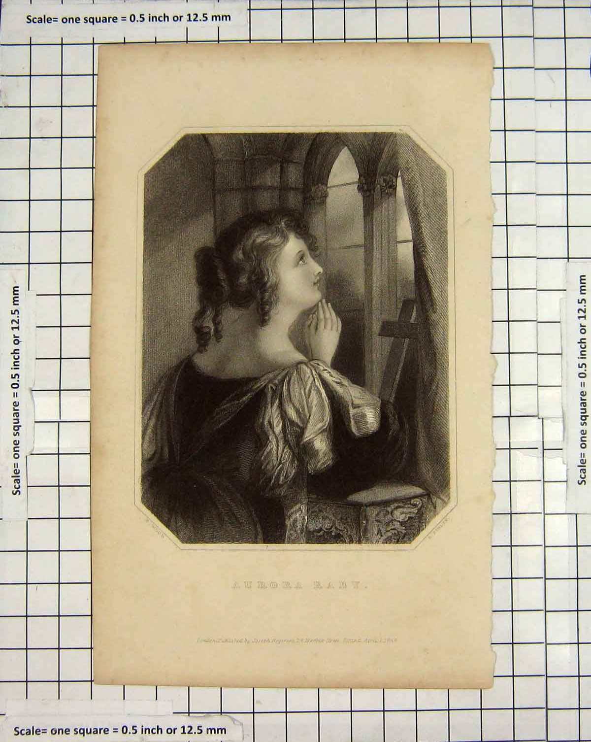 Original Old Antique Print Engraving 1844 Portrait Aurora Raby Finden Wood 19th