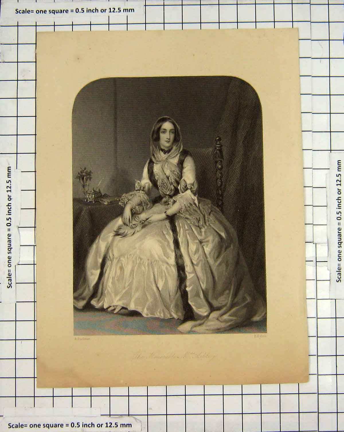 Original Old Antique Print Engraving Portrait Mrs Ashley Eyles Buckner